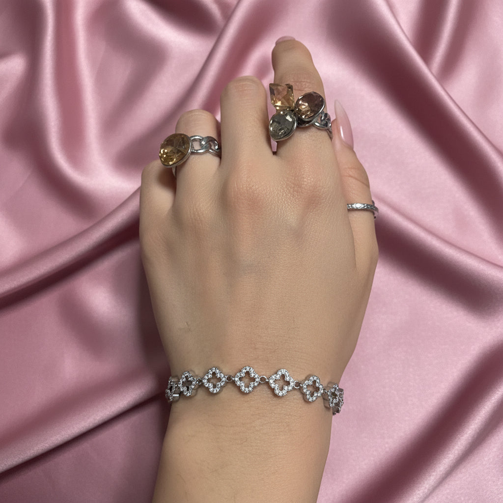 Bracciale quadrifoglio con zirconi