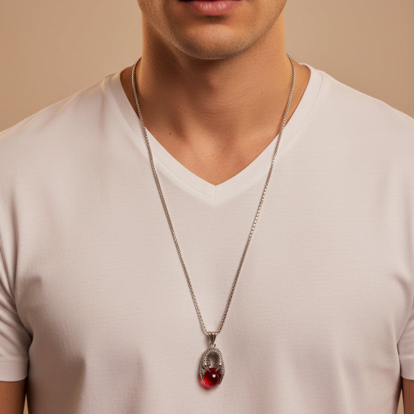 Collana zampe di drago con cristallo rosso