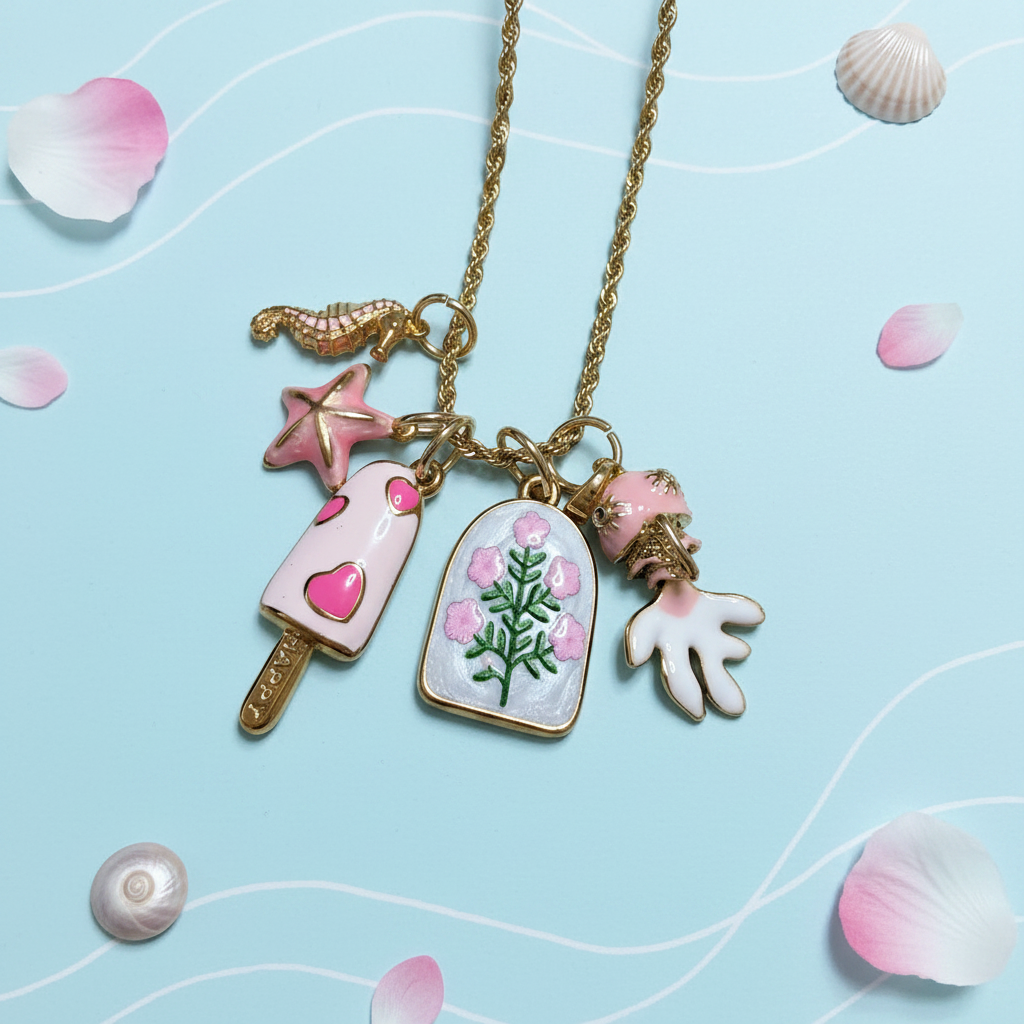 Collana set charm Rosa delicato