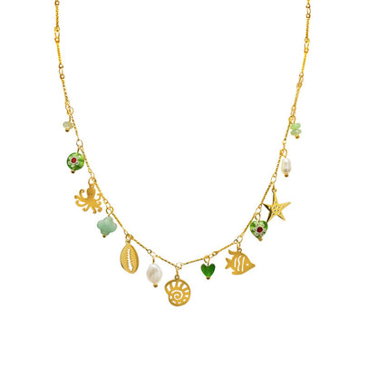 OCEAN TREASURE – Collana in Acciaio con Charms Marini, Perle e Pietre Colorate – Eldra Milano