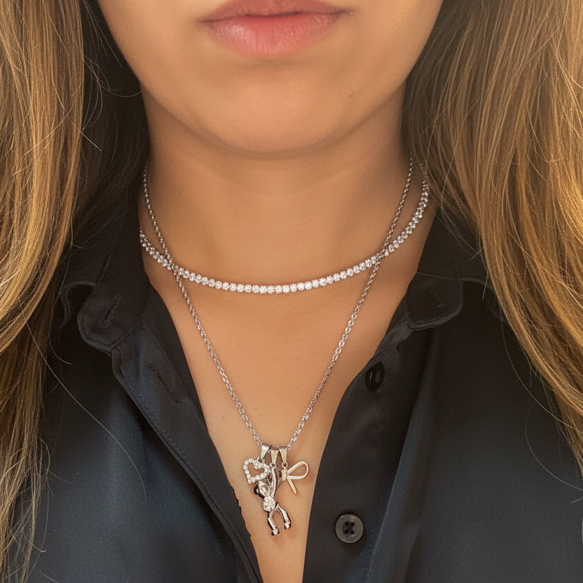 Collana Charm orso cuore e fiocco