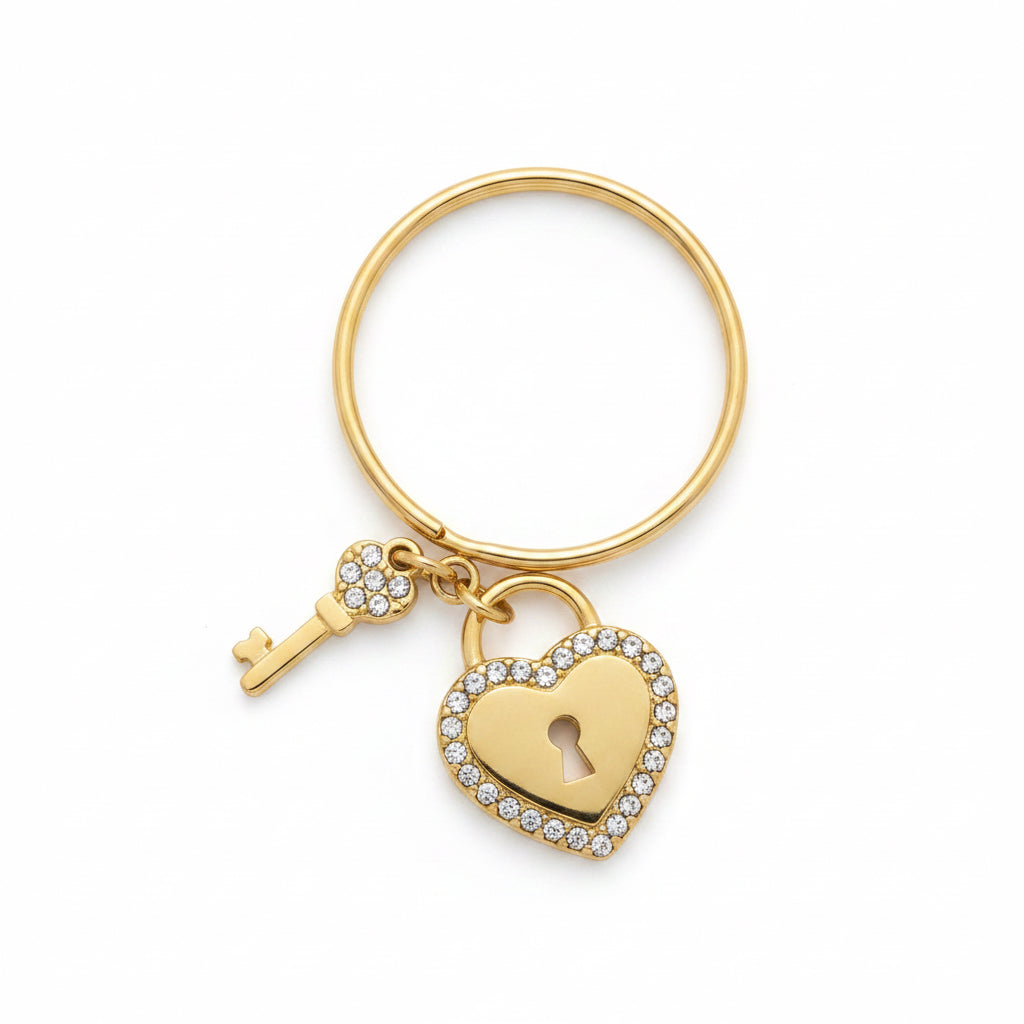 Anello Charm cuore e chiave regolabile