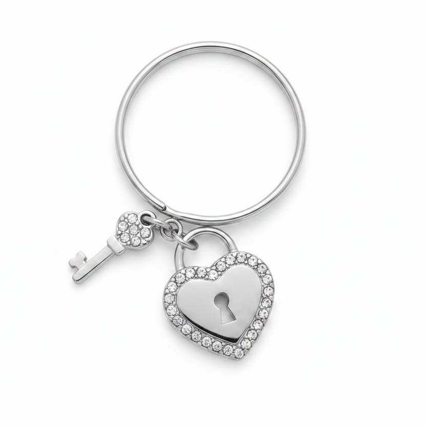 Anello Charm cuore e chiave regolabile