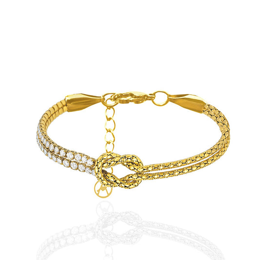 GLOW KNOT BRACELET – Bracciale Asimmetrico in Acciaio con Doppia Veretta di Zirconi e Nodo – Eldra Milano