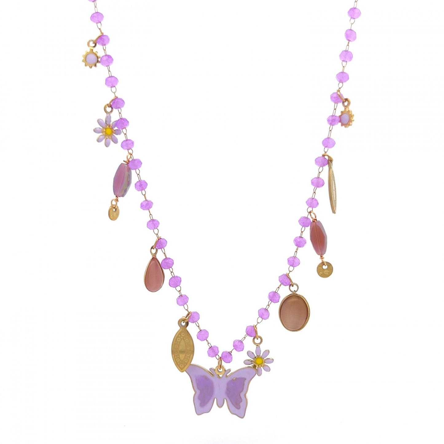 GLOW BUTTERFLY – Collana con Perline e Pendente Farfalla in Acciaio Colorato – Eldra Milano