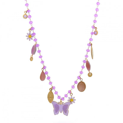 GLOW BUTTERFLY – Collana con Perline e Pendente Farfalla in Acciaio Colorato – Eldra Milano