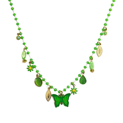 GLOW BUTTERFLY – Collana con Perline e Pendente Farfalla in Acciaio Colorato – Eldra Milano