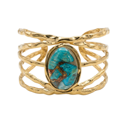 Bracciale Rigido TURQUOISE WAVE – Design a Fasce Ondulate e Pietra Turchese | Eldra Milano
