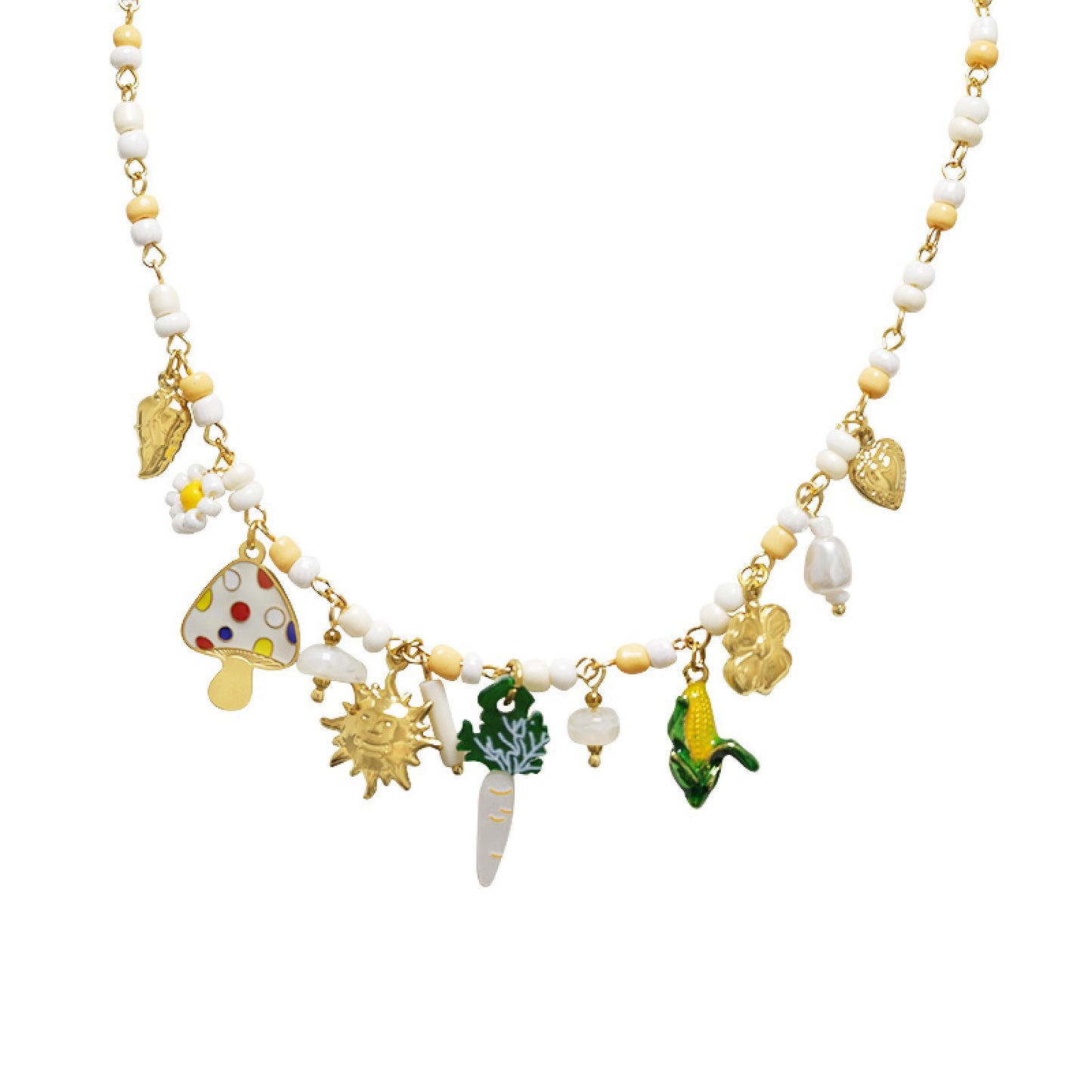 GLOW FANTASY – Collana con Perline Multicolore e Charms (Sole, Fiore, Fungo, Mais) – Eldra Milano
