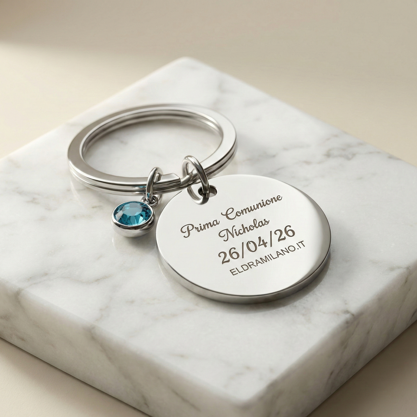 Portachiavi EVENTI in Acciaio con Punto Luce – Ideale per Bomboniere e Regali – Eldra Milano