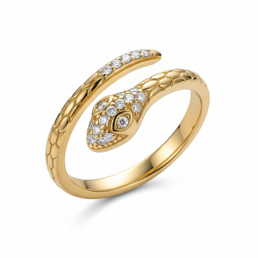 Anello VIPERA AUREA – Serpente Regolabile con Zirconi | Eldra Milano