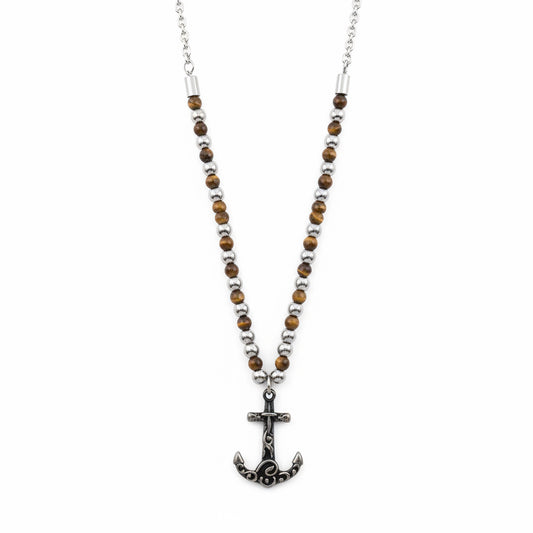 ANCHOR PRIDE – Collana Uomo con Ancora in Acciaio e Pietre Scure – Eldra Milano