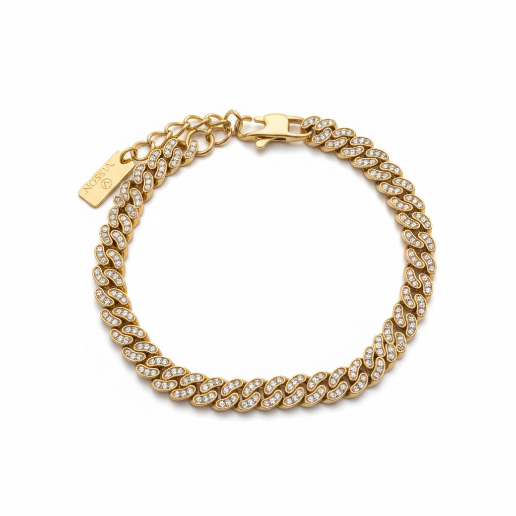 Light cuban bracciale con zirconi