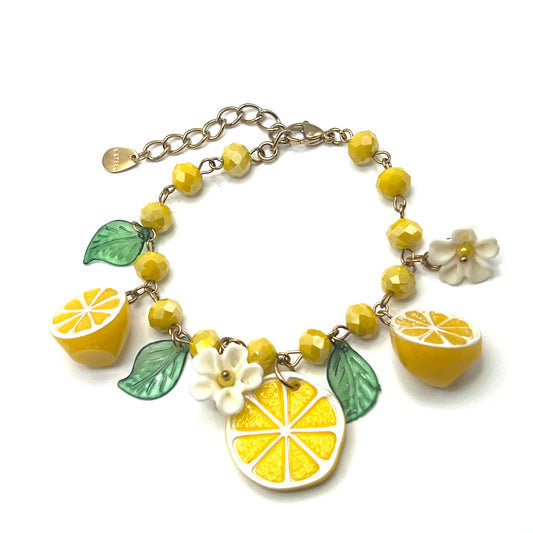 Bracciale CAPRI LEMONS | Catena in Acciaio Inox con Limoni e Fiori in Resina – Eldra Milano