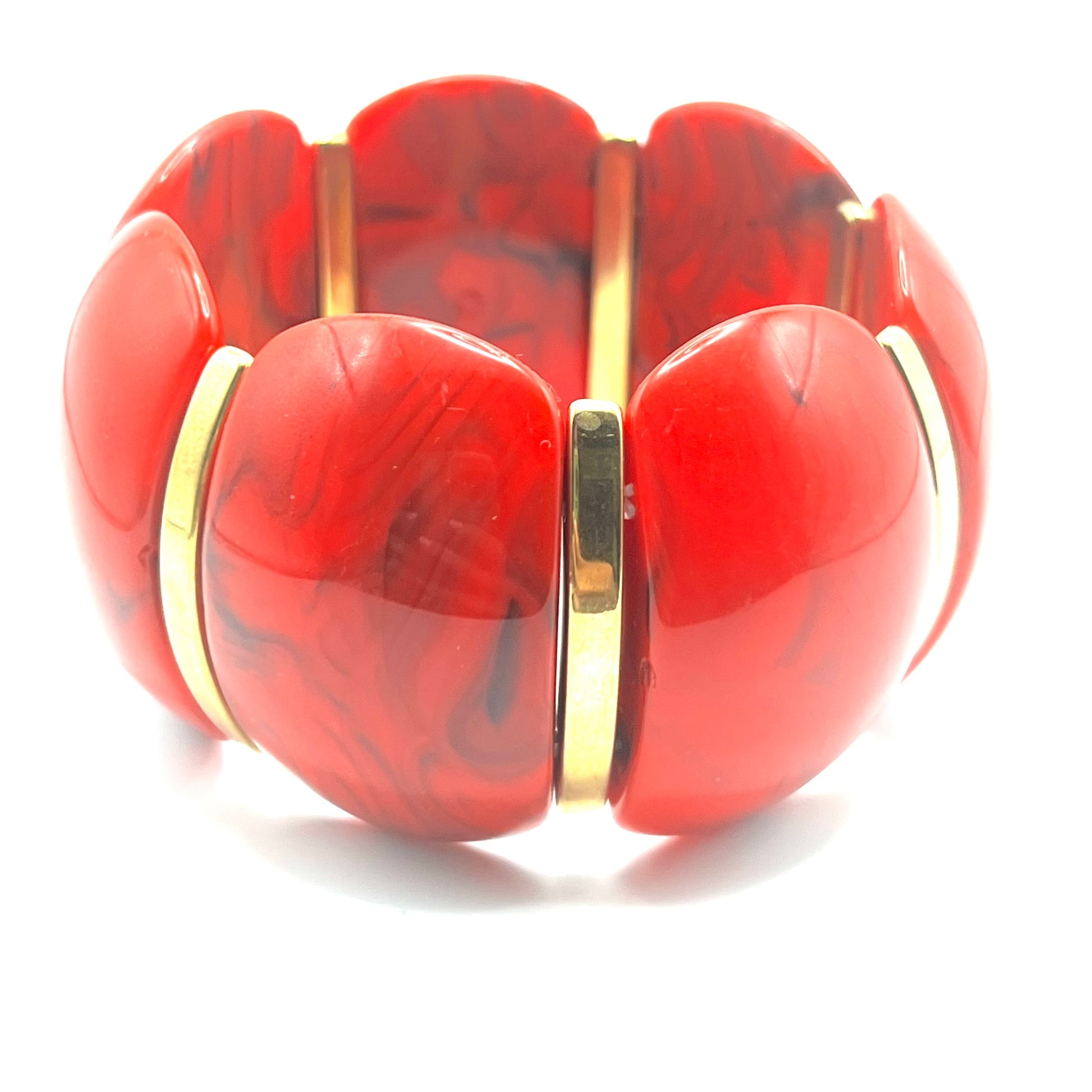 Bracciale CORAL REEF | Elastico con Rami in Resina Rosso Corallo e Acciaio Inox – Eldra Milano