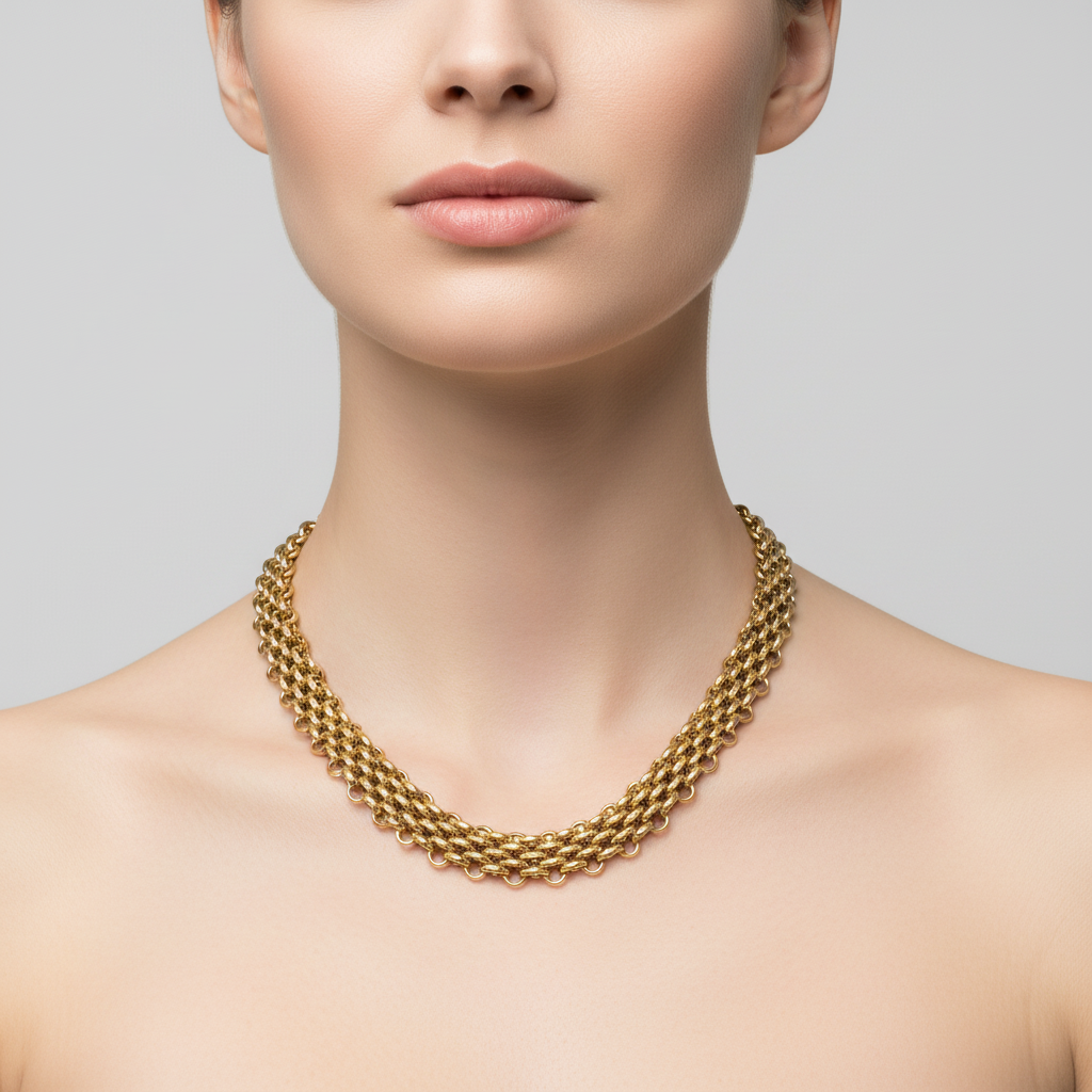 Collana Chain Mesh Gold – Girocollo a Maglia Intrecciata in Acciaio Inox Oro | Eldra Milano