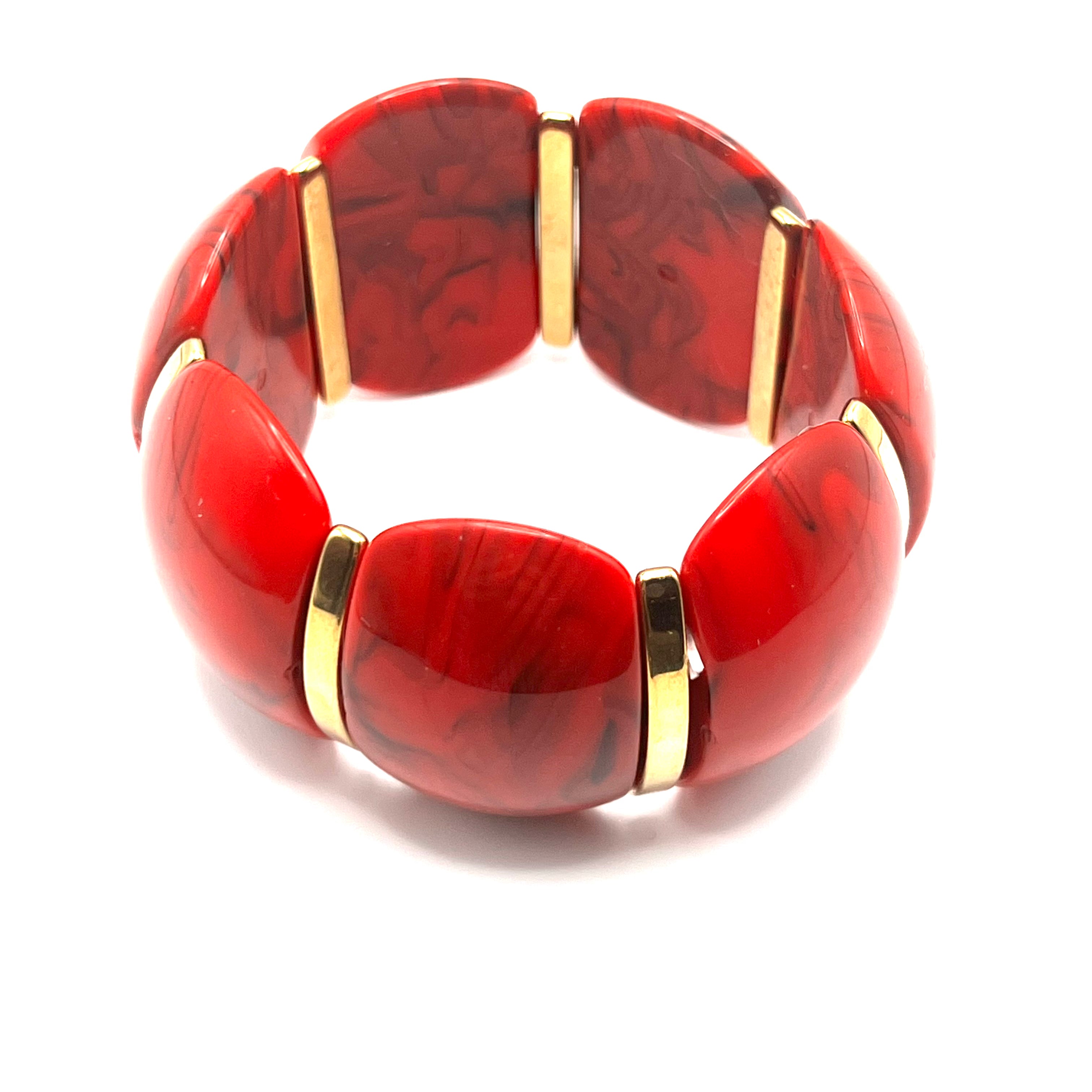 Bracciale CORAL REEF | Elastico con Rami in Resina Rosso Corallo e Acciaio Inox – Eldra Milano