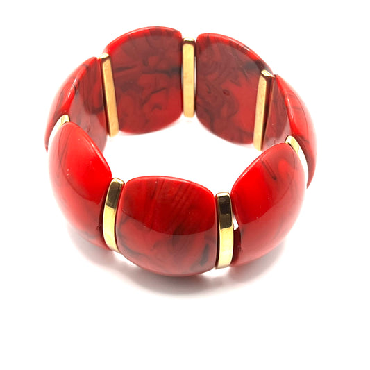 Bracciale CORAL REEF | Elastico con Rami in Resina Rosso Corallo e Acciaio Inox – Eldra Milano