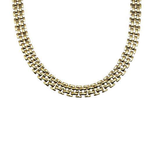 Collana Brick Gold – Girocollo Slim a Maglia Mattoncino in Acciaio Inox Oro | Eldra Milano