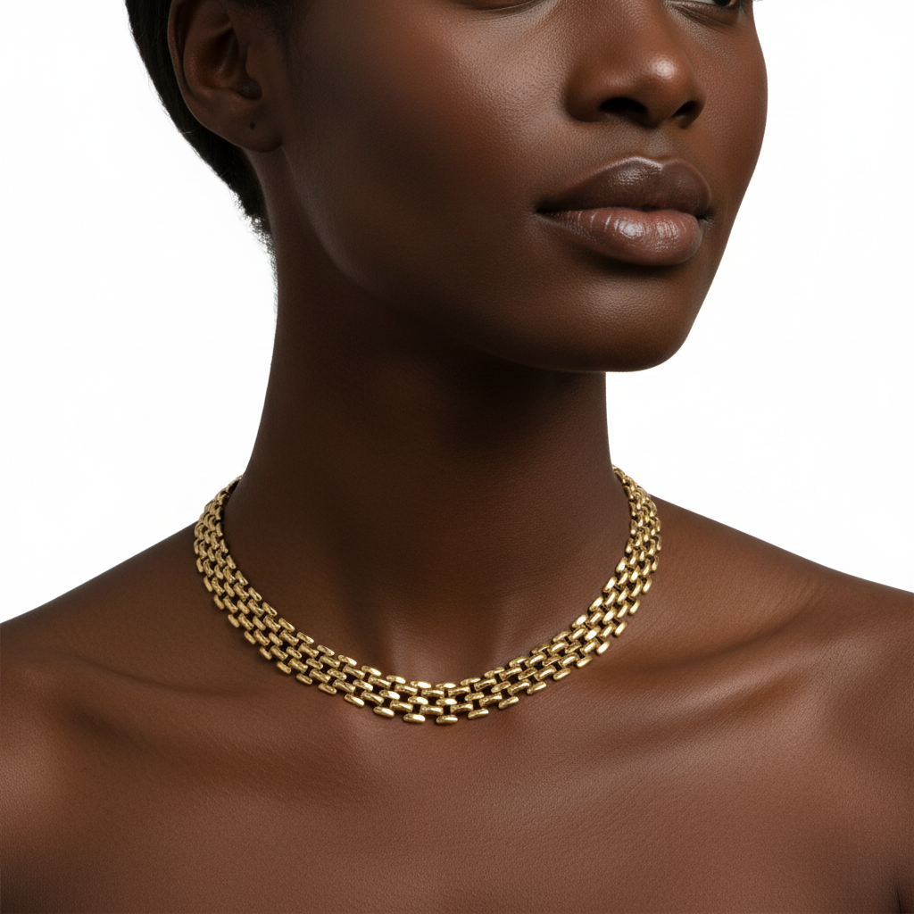 Collana Brick Gold – Girocollo Slim a Maglia Mattoncino in Acciaio Inox Oro | Eldra Milano
