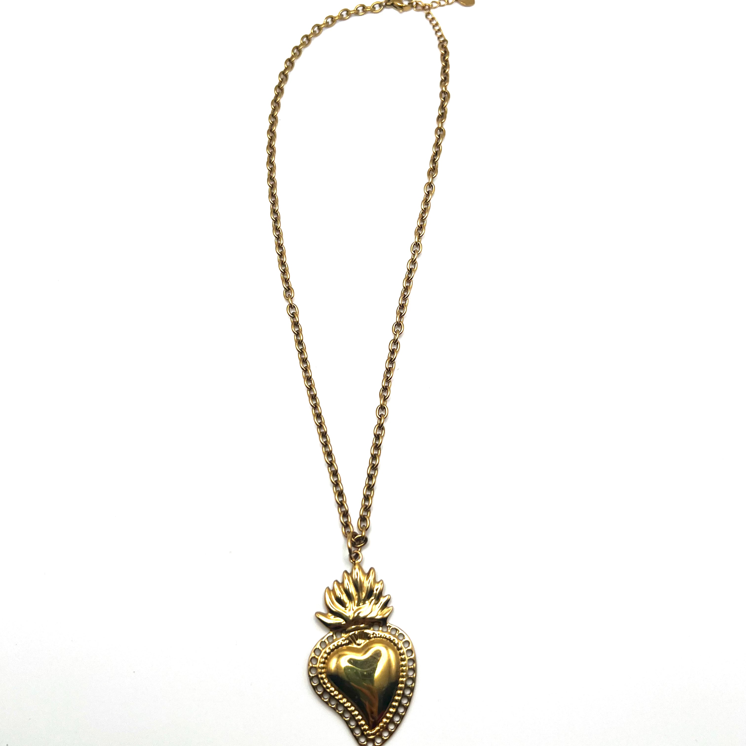 SACRED SOUL – Collana Cuore Sacro e Stoffa Leopardata in Acciaio Inossidabile – Eldra Milano