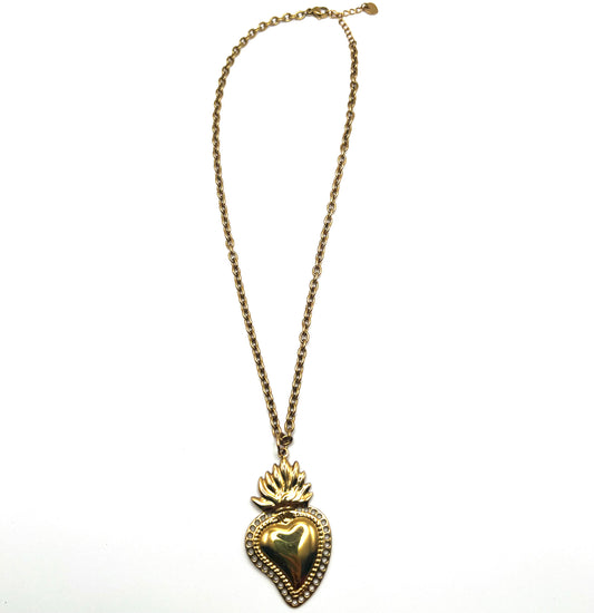 SACRED SOUL – Collana Cuore Sacro e Stoffa Leopardata in Acciaio Inossidabile – Eldra Milano