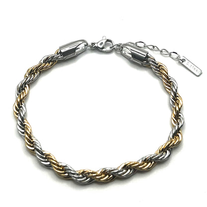 Bracciale "Rope" Bold Bicolor – Catena Intrecciata Oro e Argento in Acciaio Inox | Eldra Milano