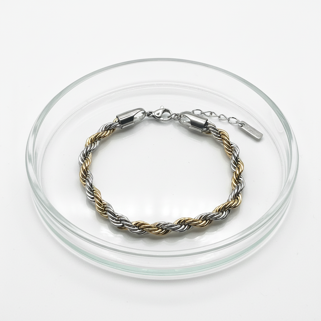Bracciale "Rope" Bold Bicolor – Catena Intrecciata Oro e Argento in Acciaio Inox | Eldra Milano