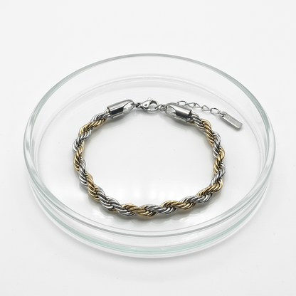 Bracciale "Rope" Bold Bicolor – Catena Intrecciata Oro e Argento in Acciaio Inox | Eldra Milano
