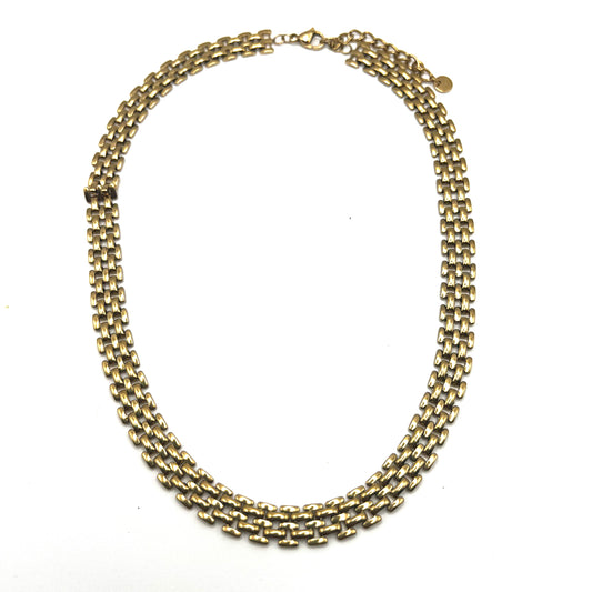 Collana Brick Gold – Girocollo Slim a Maglia Mattoncino in Acciaio Inox Oro | Eldra Milano