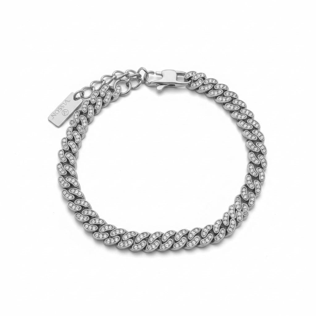 Light cuban bracciale con zirconi