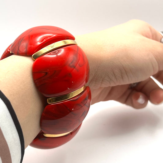 Bracciale CORAL REEF | Elastico con Rami in Resina Rosso Corallo e Acciaio Inox – Eldra Milano