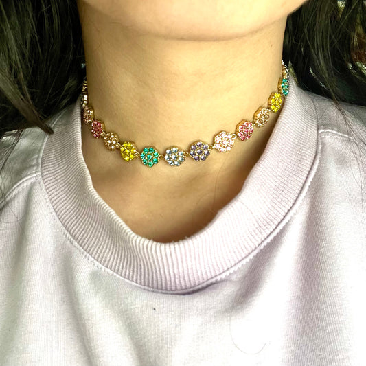FLOWER ZIRCON CHOKER – Girocollo Donna con Fiori in Zirconi e Acciaio – Eldra Milano