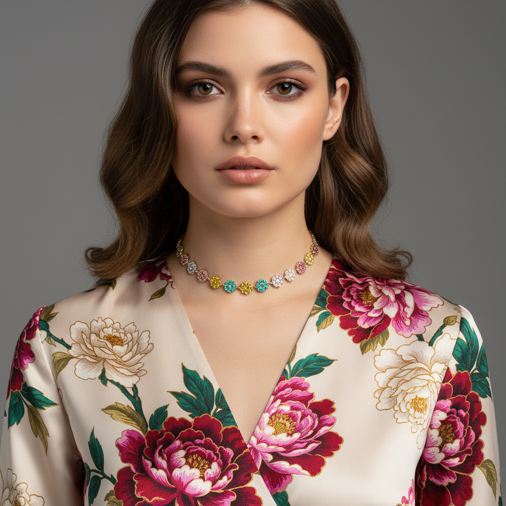 FLOWER ZIRCON CHOKER – Girocollo Donna con Fiori in Zirconi e Acciaio – Eldra Milano