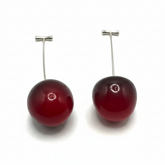 Orecchini CHERRY DROP | Pendenti a Ciliegia in Resina Lucida e Acciaio Inox – Eldra Milano
