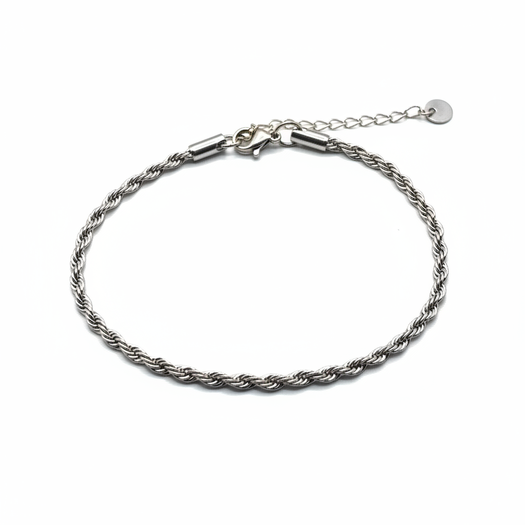 CAVIGLIERA ROPE BOLD ANKLET – Cavigliera a Corda in Acciaio Inossidabile (19 cm + 5 cm) – Eldra Milano