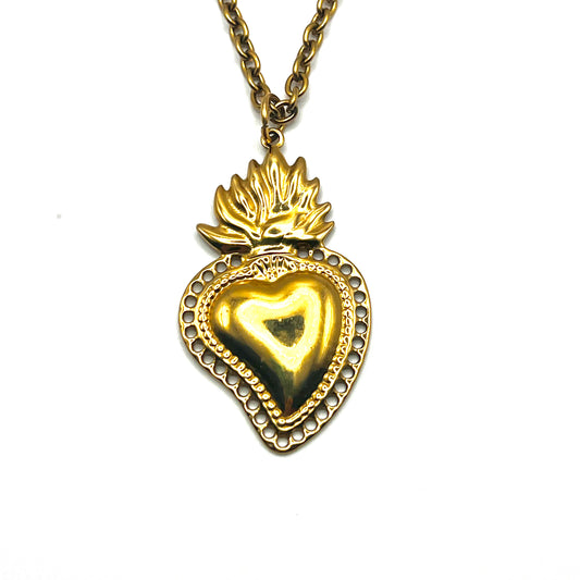 SACRED SOUL – Collana Cuore Sacro e Stoffa Leopardata in Acciaio Inossidabile – Eldra Milano