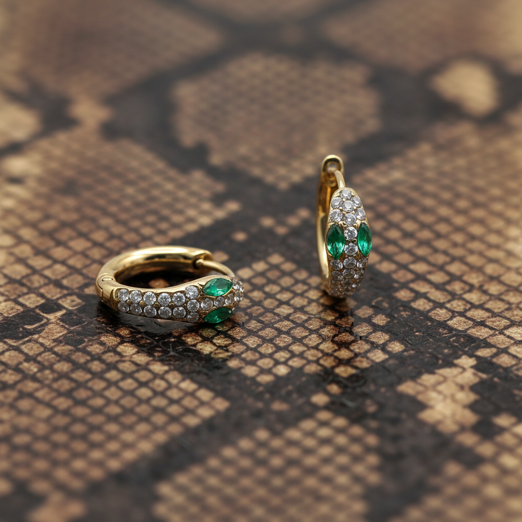 SNAKE RADIANCE – Orecchini Unisex Cerchio Serpente con Strass – Eldra Milano
