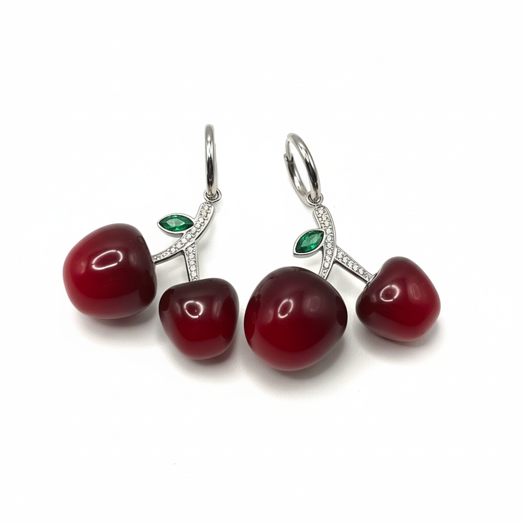 Orecchini CHERRY HOOP | Cerchietti in Acciaio Inox con Ciliegie in Resina – Eldra Milano