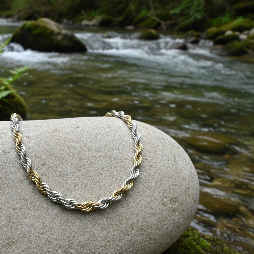 Collana "Rope" Bold Bicolor – Girocollo Intrecciato Oro e Argento in Acciaio Inox | Eldra Milano