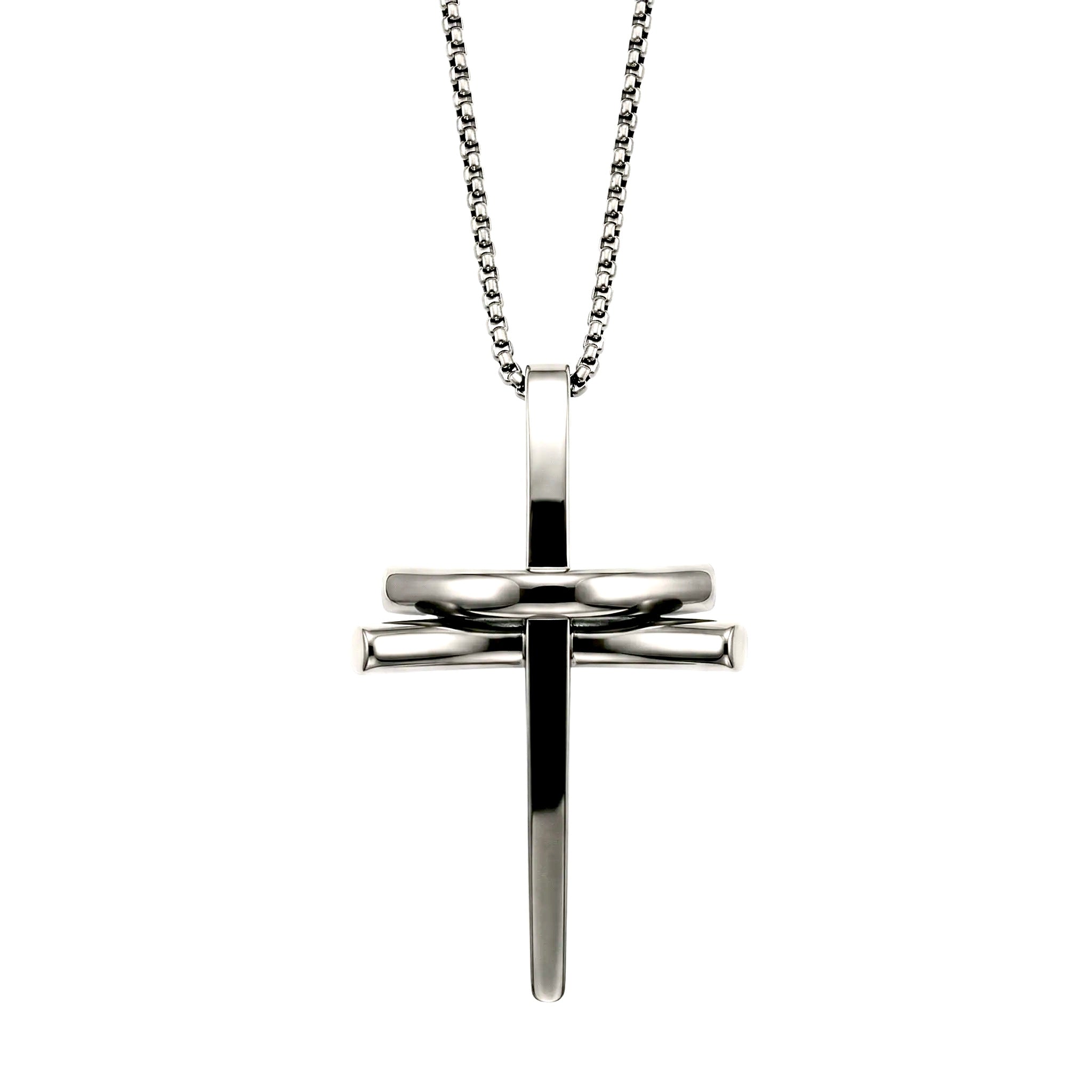 Collana ROSSO AMANTE Cross Dimension | Pendente Croce 3D in Acciaio Inox – Eldra Milano