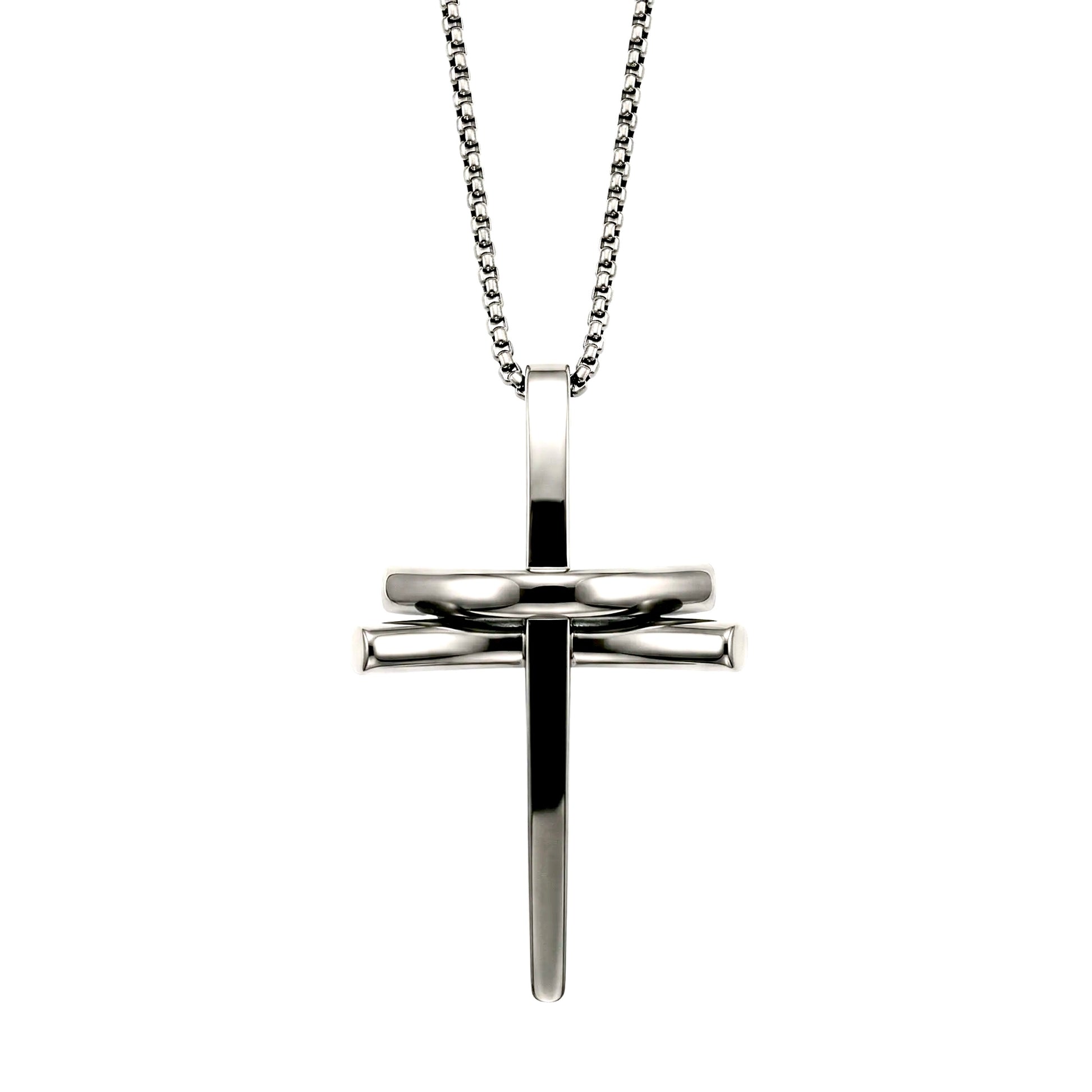 Collana ROSSO AMANTE Cross Dimension | Pendente Croce 3D in Acciaio Inox – Eldra Milano