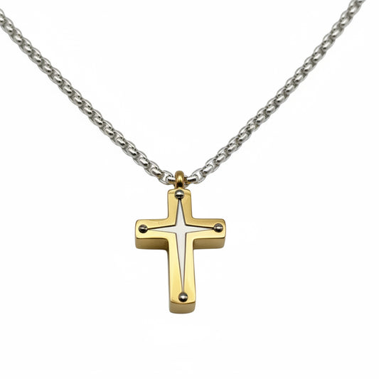 Collana FAITH & LIGHT | Girocollo in Acciaio Inox con Croce Bicolore – Eldra Milano