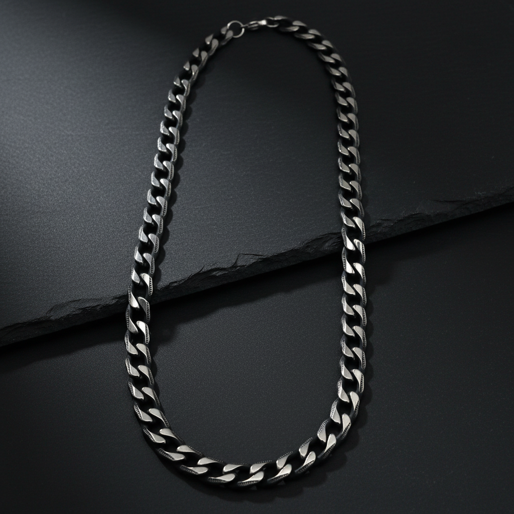 HEXA – Catena Uomo Geometrica in Acciaio Inossidabile Argento e Fumo – Eldra Milano