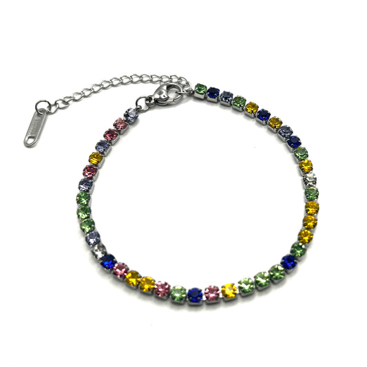 RAINBOW TENNIS – Bracciale Donna con Zirconi Colorati da 3 mm – Eldra Milano