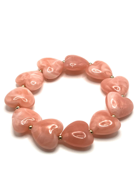 Bracciale ROMANTIC HEART | Elastico con Cuori in Resina Effetto Seta e Acciaio Inox – Eldra Milano