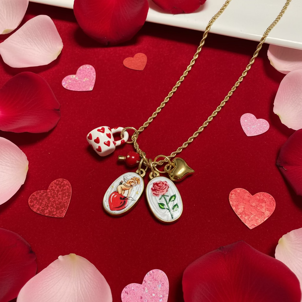 Collana set Charm rosso amore