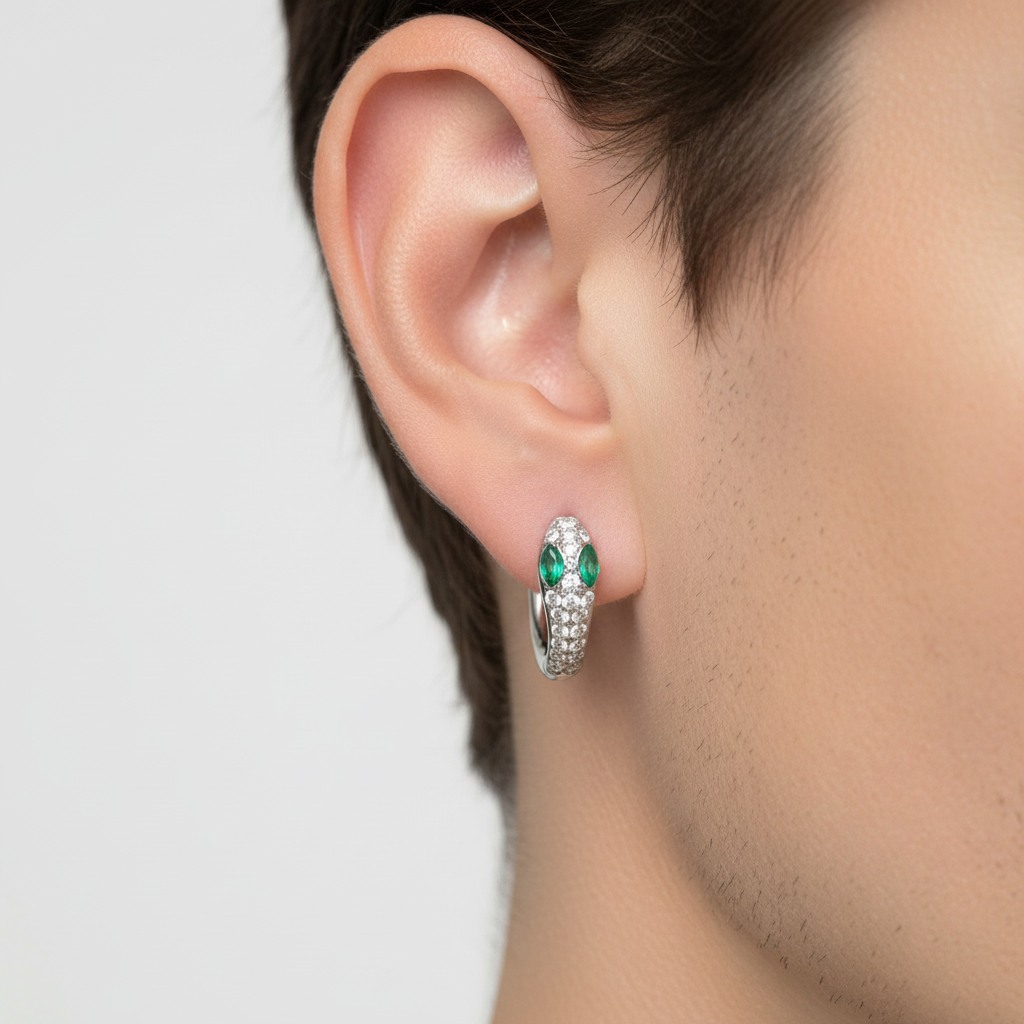 SNAKE RADIANCE – Orecchini Unisex Cerchio Serpente con Strass – Eldra Milano