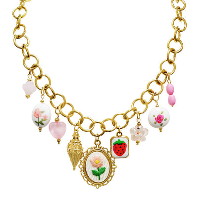FLOWER CHIC NECKLACE – Collana Chunky Gold con Charms Frutta, Sole e Fiori – Eldra Milano