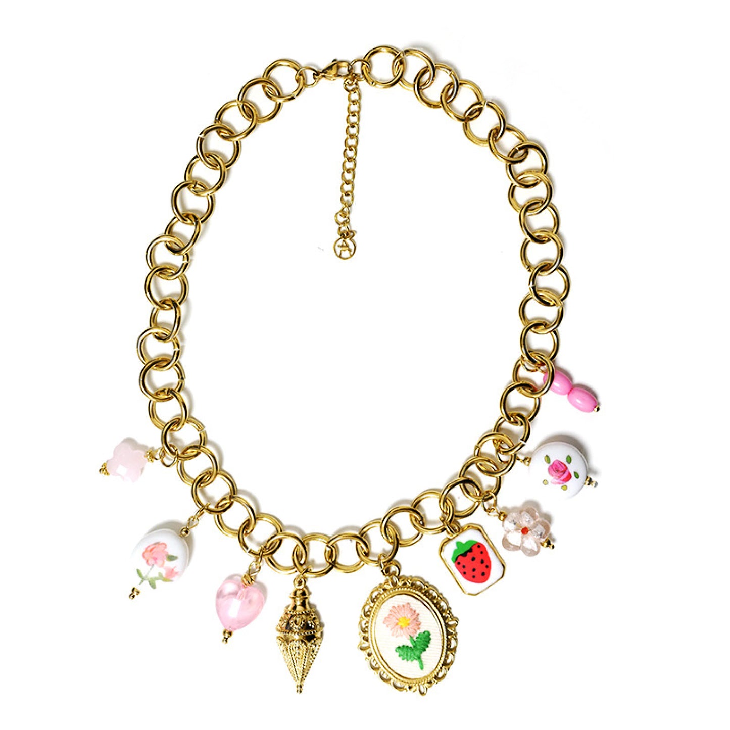 FLOWER CHIC NECKLACE – Collana Chunky Gold con Charms Frutta, Sole e Fiori – Eldra Milano